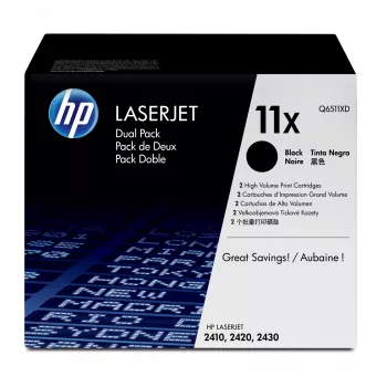 HP 11X pack de 2 Tóner Original LaserJet de alto rendimiento negro, 2 unidades