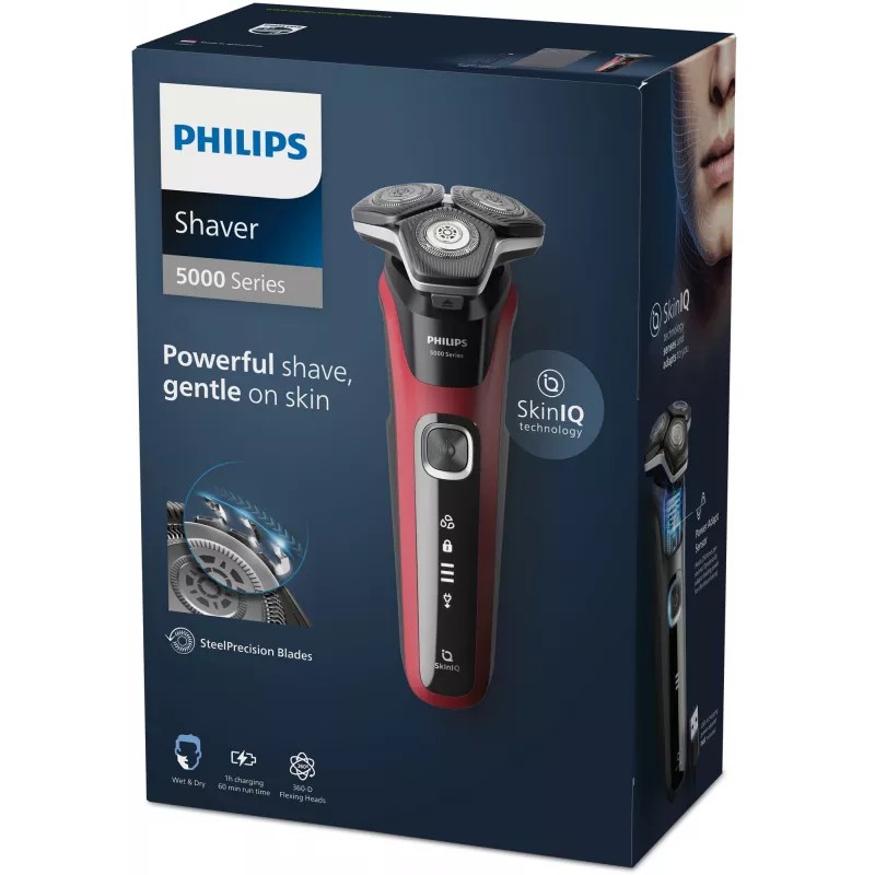 Afeitadora rotativa Philips Series 5000 S5883/10 — 3 cabezales, en húmedo y en seco, 60 min de autonomía, indicador LED, recargable por USB