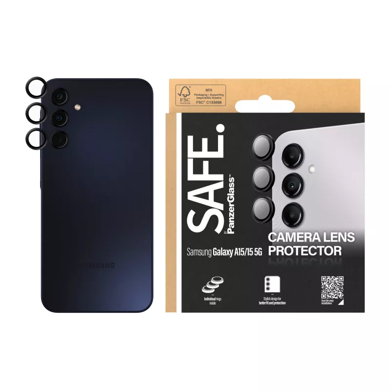 Protector de lente de cámara PanzerGlass SAFE. para Samsung Galaxy A15 negro resistente a arañazos resistente a golpes