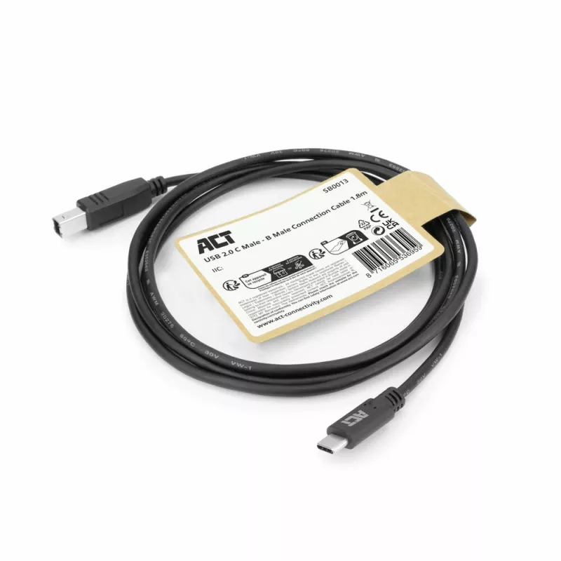 Cable USB 2.0 ACT, USB-C a USB-B, 1,8 metros
