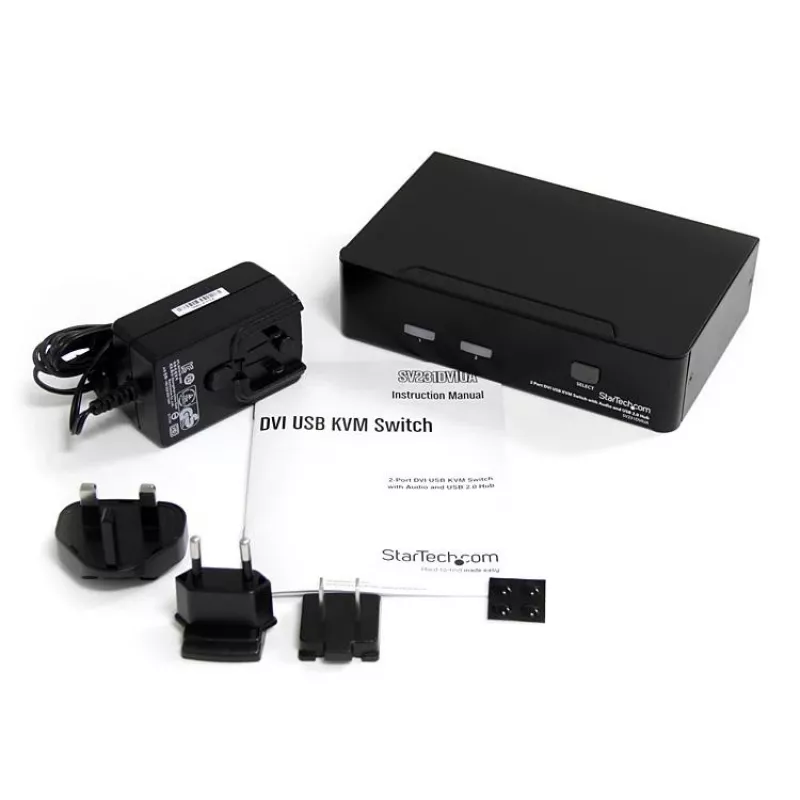 Conmutador KVM USB DVI de 2 puertos StarTech.com con audio y hub USB 2.0