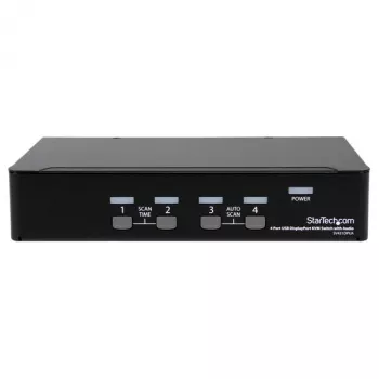 Conmutador KVM USB DisplayPort de 4 puertos StarTech.com con audio, 3840 x 2400 píxeles, negro