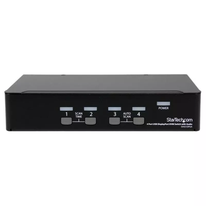 Conmutador KVM USB DisplayPort de 4 puertos StarTech.com con audio, 3840 x 2400 píxeles, negro