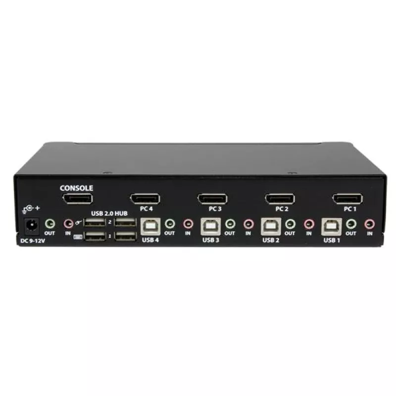 Conmutador KVM USB DisplayPort de 4 puertos StarTech.com con audio, 3840 x 2400 píxeles, negro