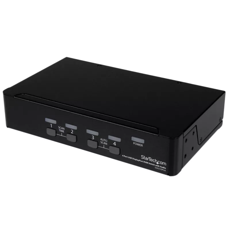 Conmutador KVM USB DisplayPort de 4 puertos StarTech.com con audio, 3840 x 2400 píxeles, negro