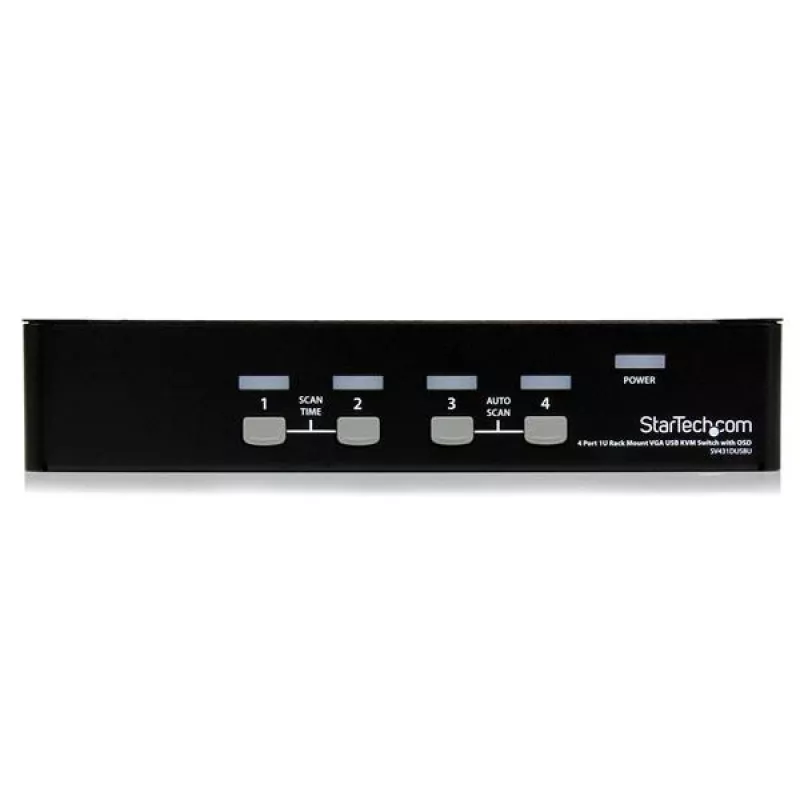 Conmutador KVM USB StarTech.com de 4 puertos para rack 1HE con OSD, 1920 x 1440 píxeles, montaje en rack, 5,4 W, 1HE, negro