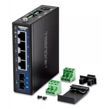 Switch Gigabit Ethernet no gestionado TRENDnet TI-G51SC, 4x RJ-45 10/100/1000, capacidad 10 Gbit/s, 2000 MAC, 9–60 V, montaje en pared