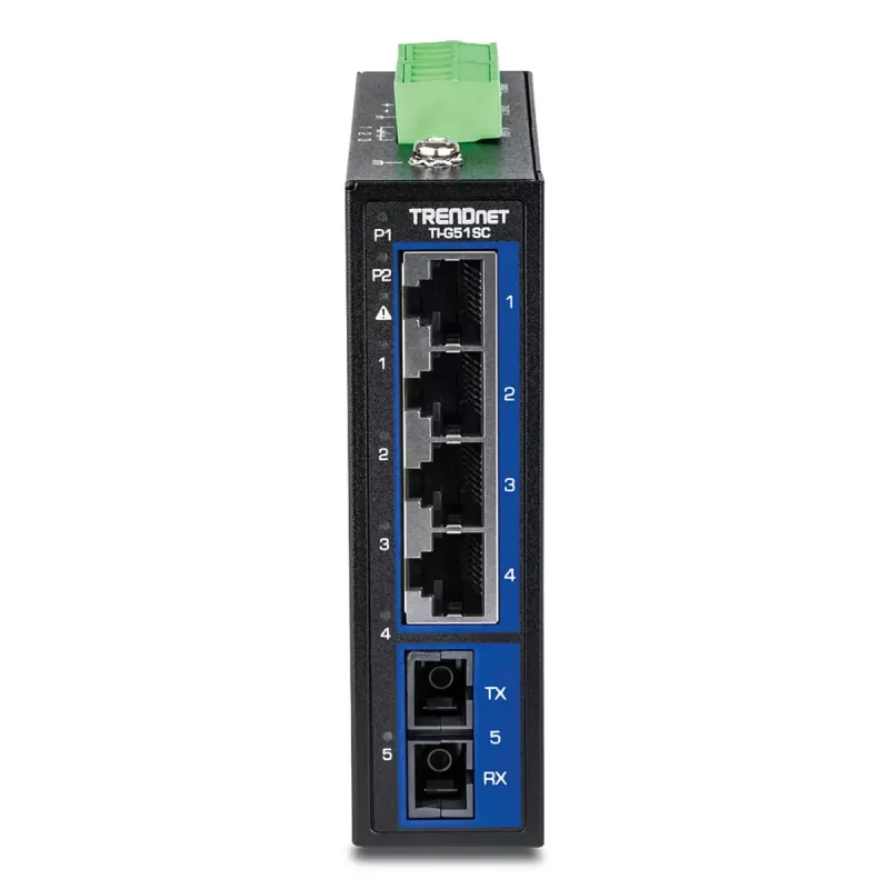 Switch Gigabit Ethernet no gestionado TRENDnet TI-G51SC, 4x RJ-45 10/100/1000, capacidad 10 Gbit/s, 2000 MAC, 9–60 V, montaje en pared