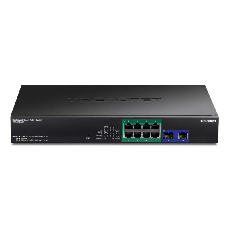 TRENDnet TPE-1020SB Switch PoE++ Web Smart Gigabit de 10 puertos, 8x Gigabit + 2x SFP