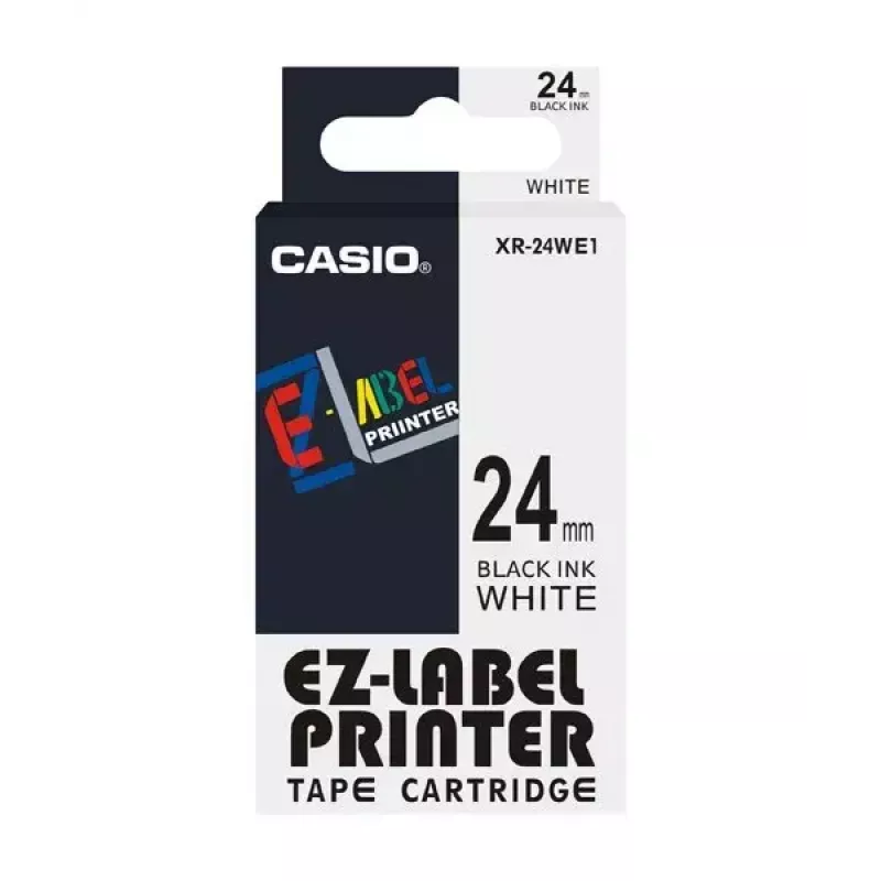 Cinta para etiquetadora Casio XR-24WE1 negro sobre blanco