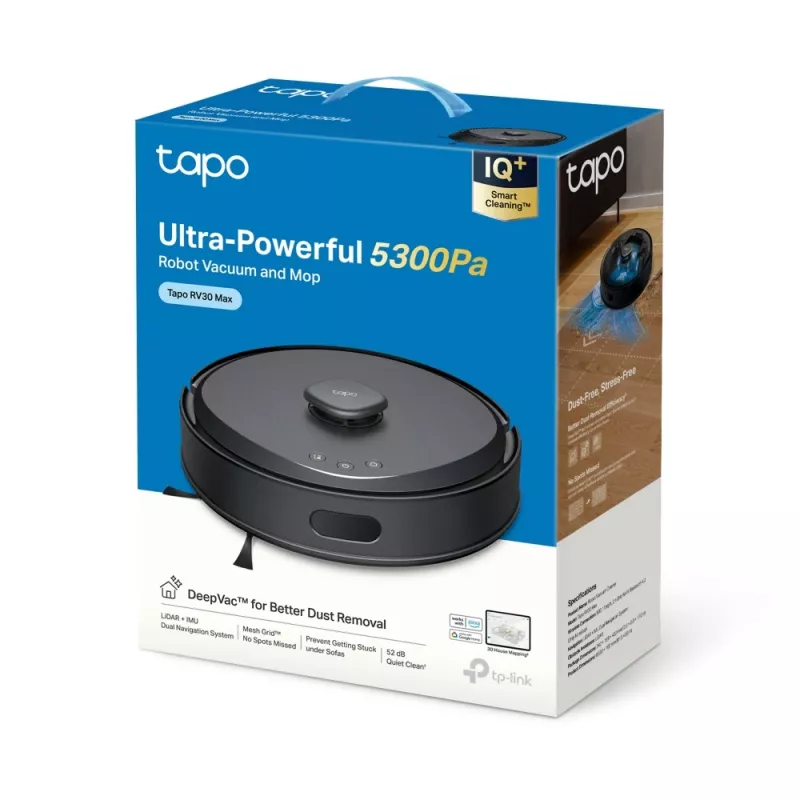 TP-Link Tapo Robot aspirador, sin bolsa, negro, redondo, recargable, 55 dB, 0,3 L