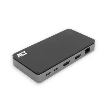ACT Estación de acoplamiento USB-C 4K MST para 2 monitores HDMI, Ethernet, USB-C, 3x USB-A, PD-Passthrough y 1 metro de cable de conexión extraíble