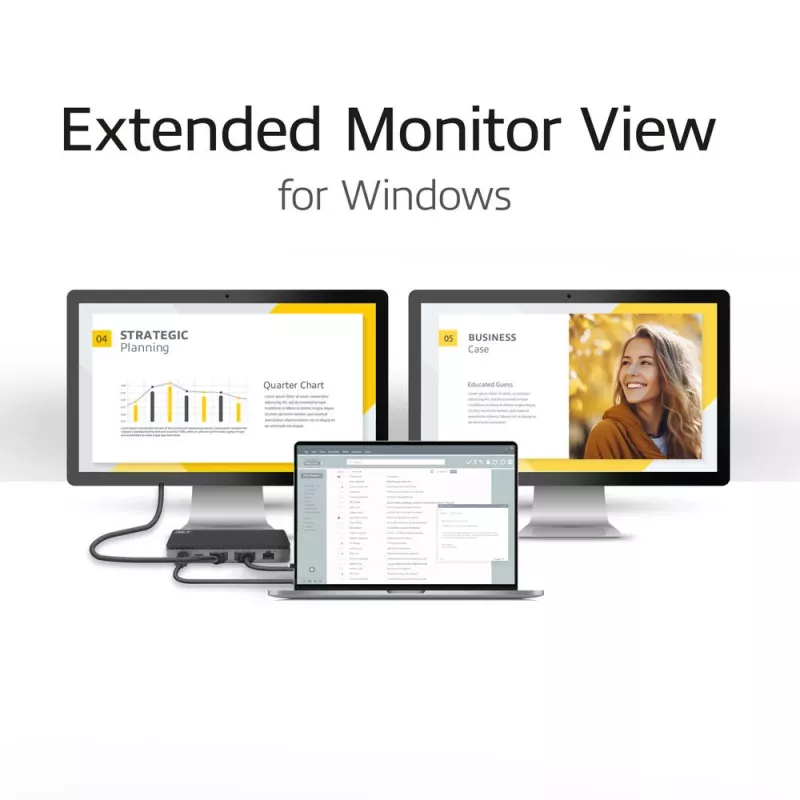 ACT Estación de acoplamiento USB-C 4K MST para 2 monitores HDMI, Ethernet, USB-C, 3x USB-A, PD-Passthrough y 1 metro de cable de conexión extraíble