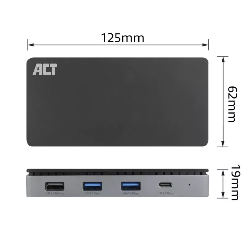 ACT Estación de acoplamiento USB-C 4K MST para 2 monitores HDMI, Ethernet, USB-C, 3x USB-A, PD-Passthrough y 1 metro de cable de conexión extraíble