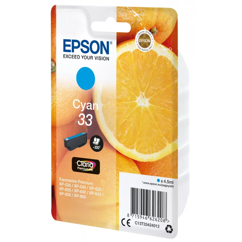 Epson Pack individual naranja cian 33 Claria Premium tinta, cian, 4,5 ml, 1 ud., 300 páginas