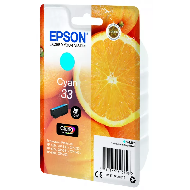 Epson Pack individual naranja cian 33 Claria Premium tinta, cian, 4,5 ml, 1 ud., 300 páginas