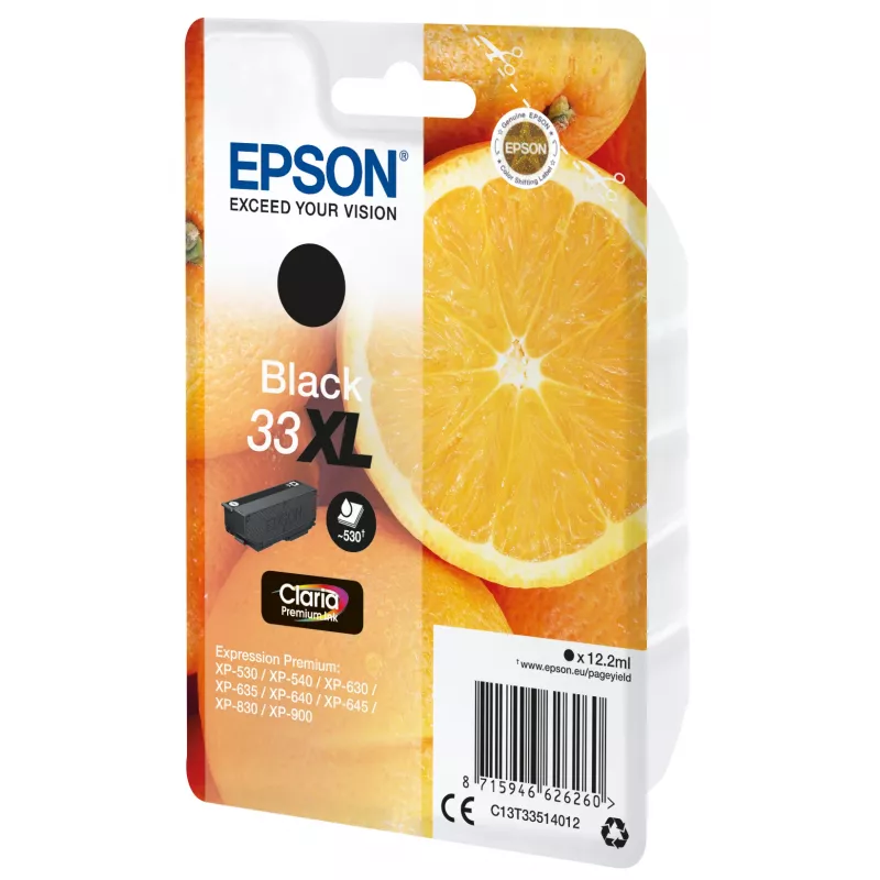 Epson Pack individual naranja negro 33XL Claria Premium tinta, alta (XL) autonomía, negro, tinta pigmentada, 12,2 ml, 1 unidad