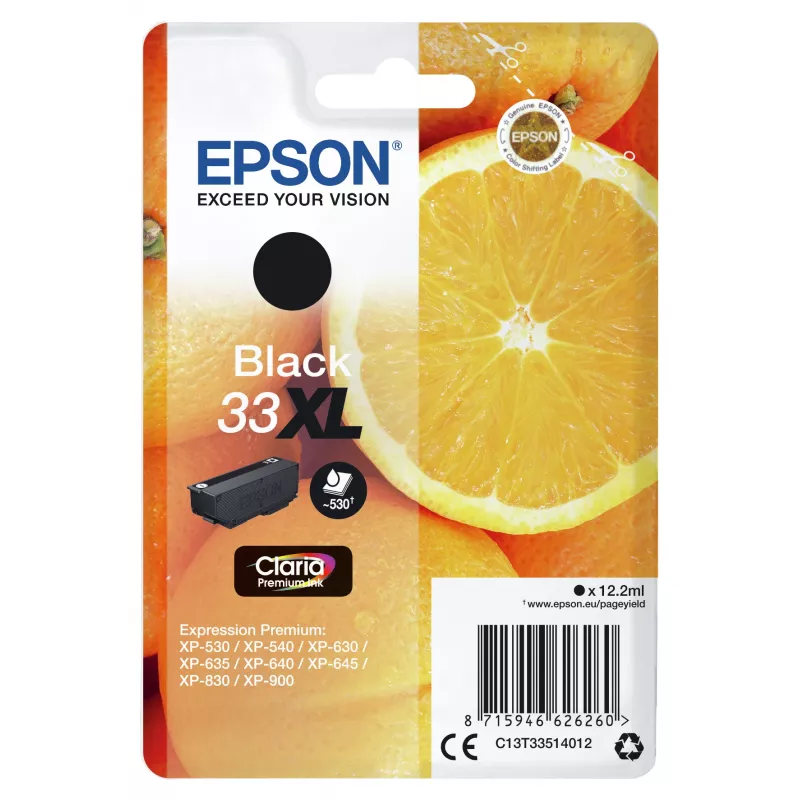 Epson Pack individual naranja negro 33XL Claria Premium tinta, alta (XL) autonomía, negro, tinta pigmentada, 12,2 ml, 1 unidad