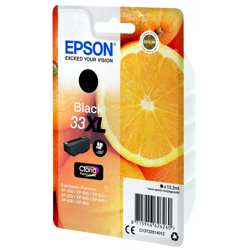 Epson Pack individual naranja negro 33XL Claria Premium tinta, alta (XL) autonomía, negro, tinta pigmentada, 12,2 ml, 1 unidad