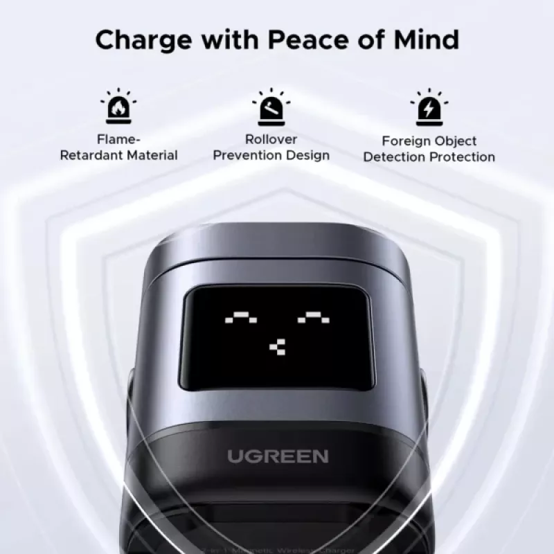 Cargador UGREEN 45775 — cargador rápido inalámbrico de CA para interiores, universal, 1× USB-C, negro/gris
