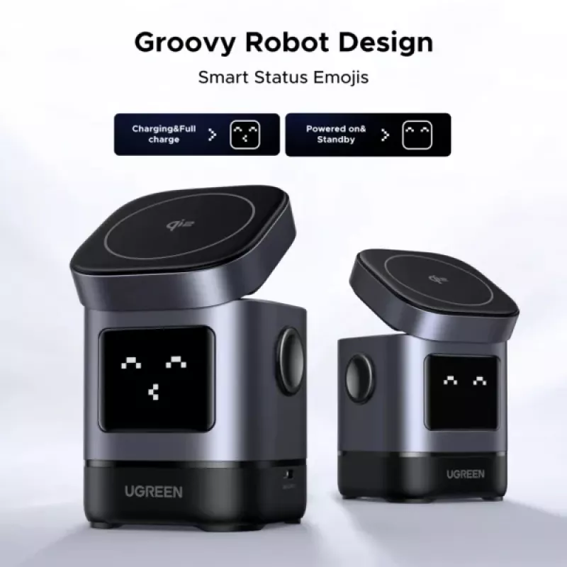 Cargador UGREEN 45775 — cargador rápido inalámbrico de CA para interiores, universal, 1× USB-C, negro/gris