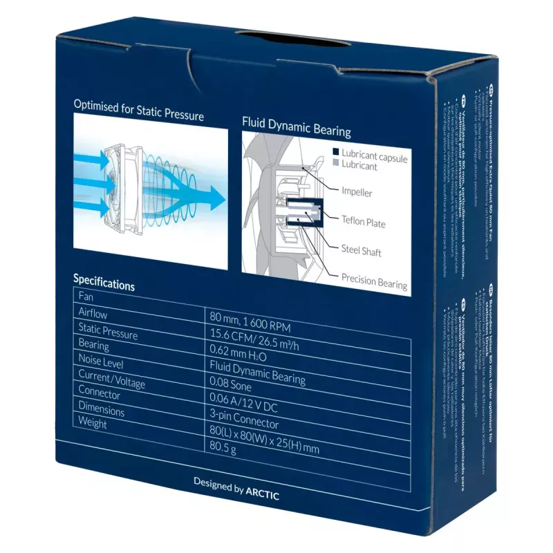 ARCTIC P8 Silent – Ventilador de 80 mm optimizado para presión, extra silencioso