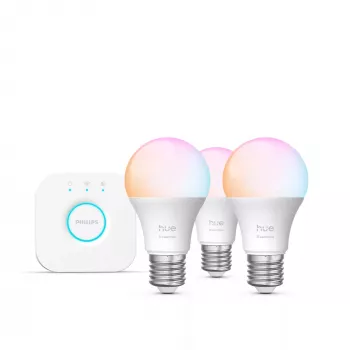 Kit de iluminación inteligente Philips Hue White and Colour Ambience Essential – 3 bombillas inteligentes E27, 806 lm, 8 W, Bluetooth/Zigbee