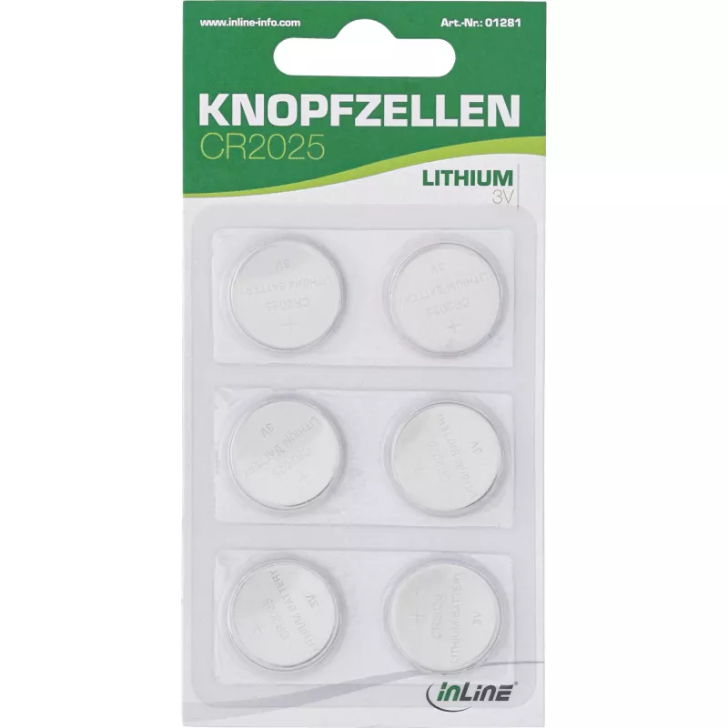 Pila de botón InLine CR2025 3V litio pack de 6