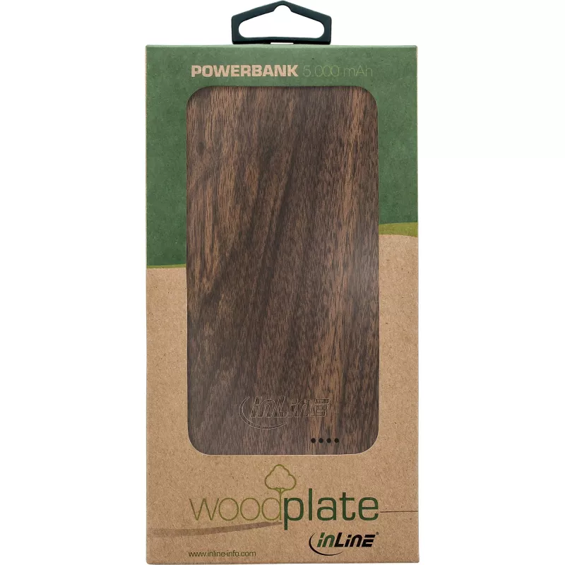 InLine woodplate, PowerBank USB 5.000mAh, con LED, nogal