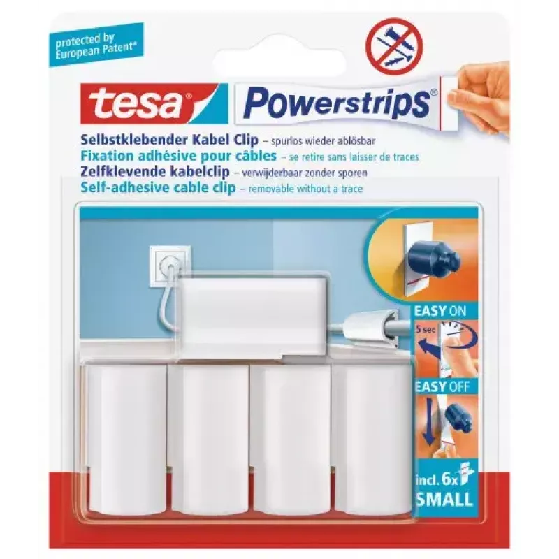 tesa Powerstrips Clip para cables 58035-00016, blanco, 5 uds.