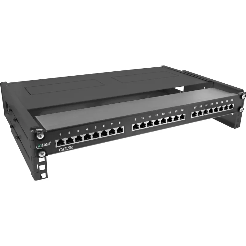 Rack plegable InLine 19 pulgadas, 2HE, 24–40 cm de profundidad, con tapa, negro