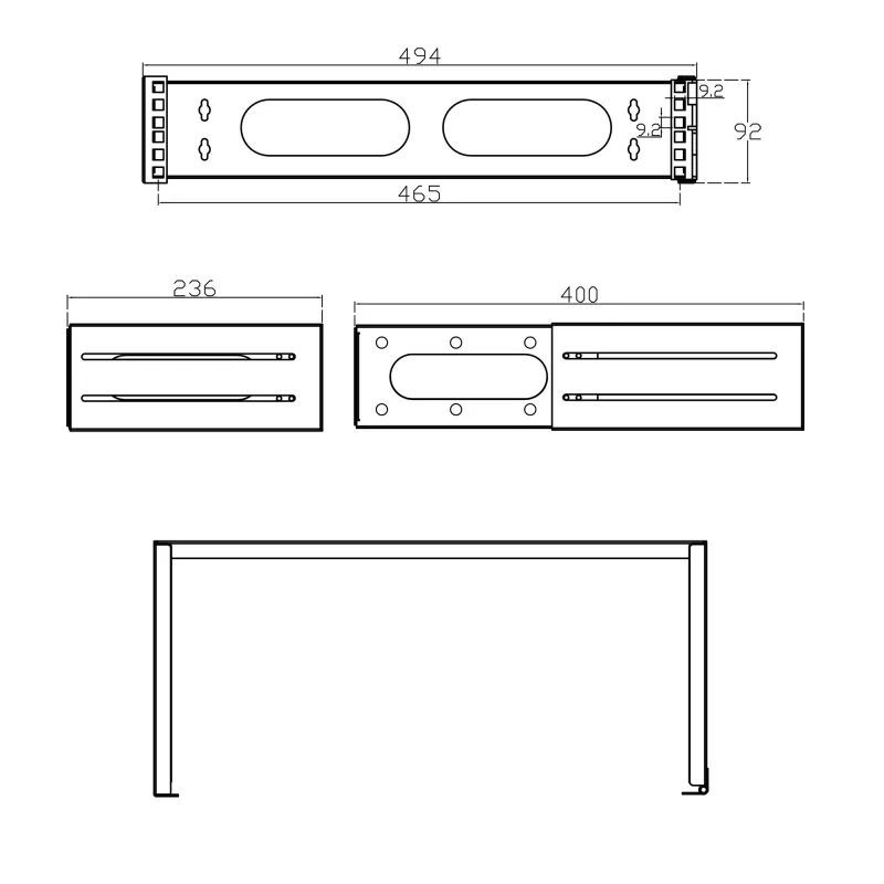 Rack plegable InLine 19 pulgadas, 2HE, 24-40cm de profundidad, gris