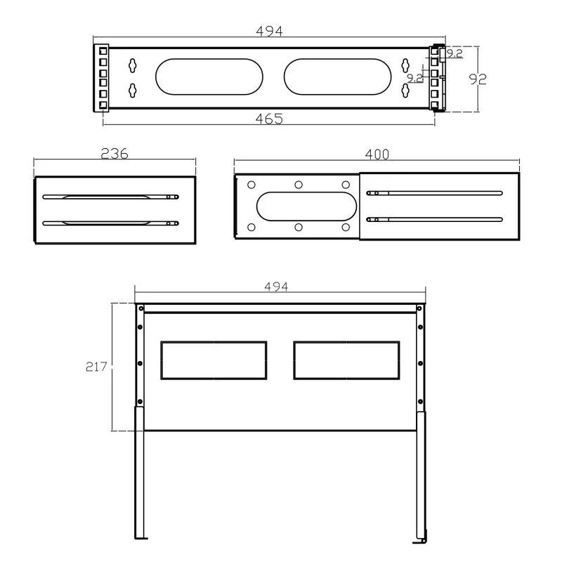Rack plegable InLine 19 pulgadas, 2HE, 24–40 cm de profundidad, con tapa, gris
