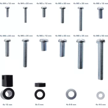 Set de tornillos InLine 68 piezas para soporte de pared para TV, set de montaje, pared, zinc, 68 uds., 100 mm, 150 mm