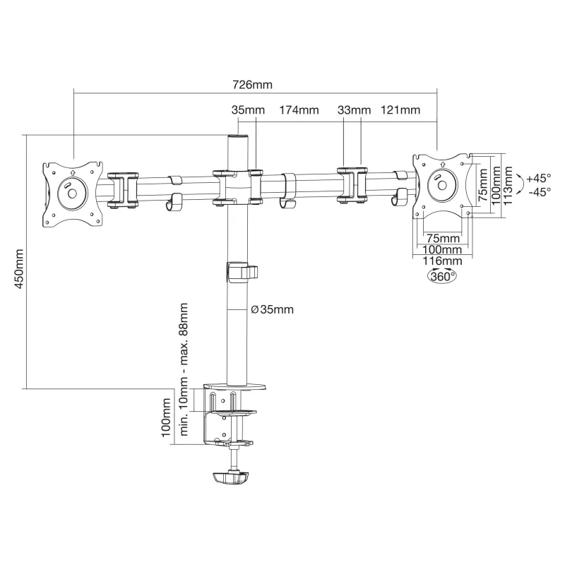 Soporte de escritorio InLine, para 2x TFT/LCD/LED hasta 68 cm (27 pulgadas), máx. 2x8 kg
