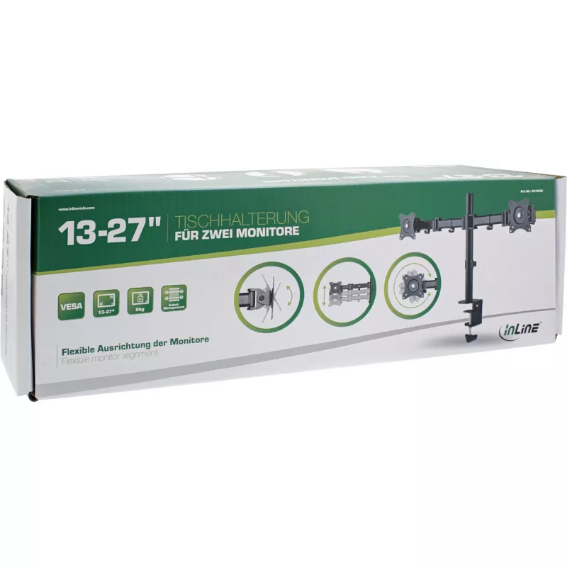 Soporte de escritorio InLine, para 2x TFT/LCD/LED hasta 68 cm (27 pulgadas), máx. 2x8 kg