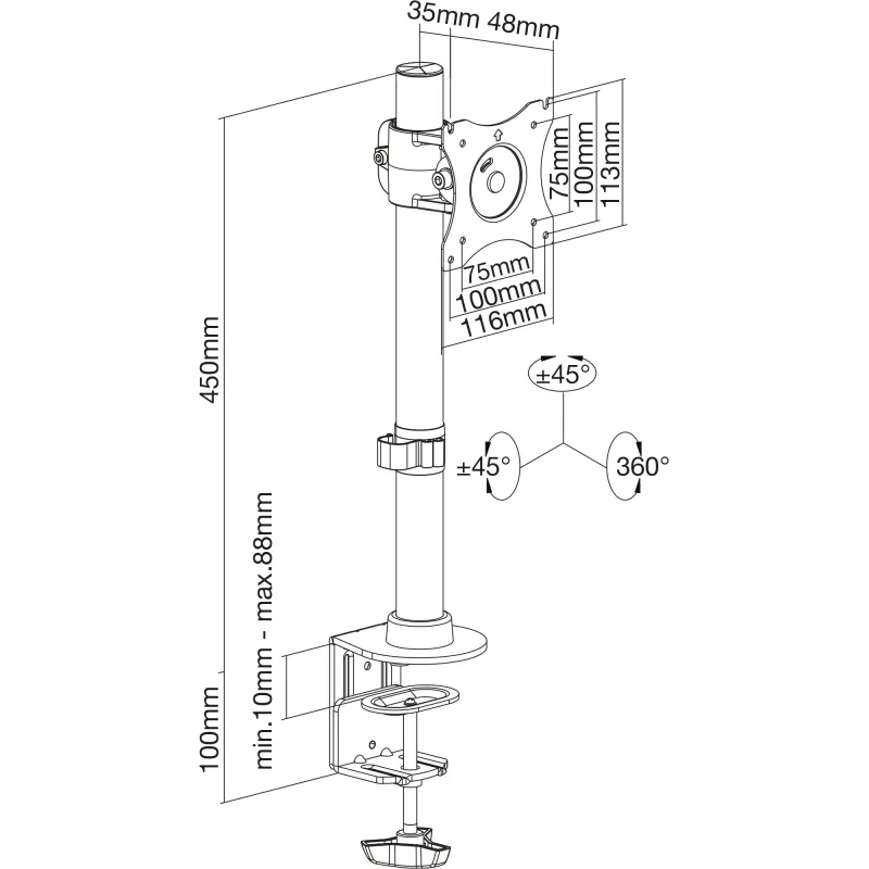 Soporte de escritorio InLine para TV/LED/TFT hasta 69 cm (27 pulgadas), máx. 10 kg