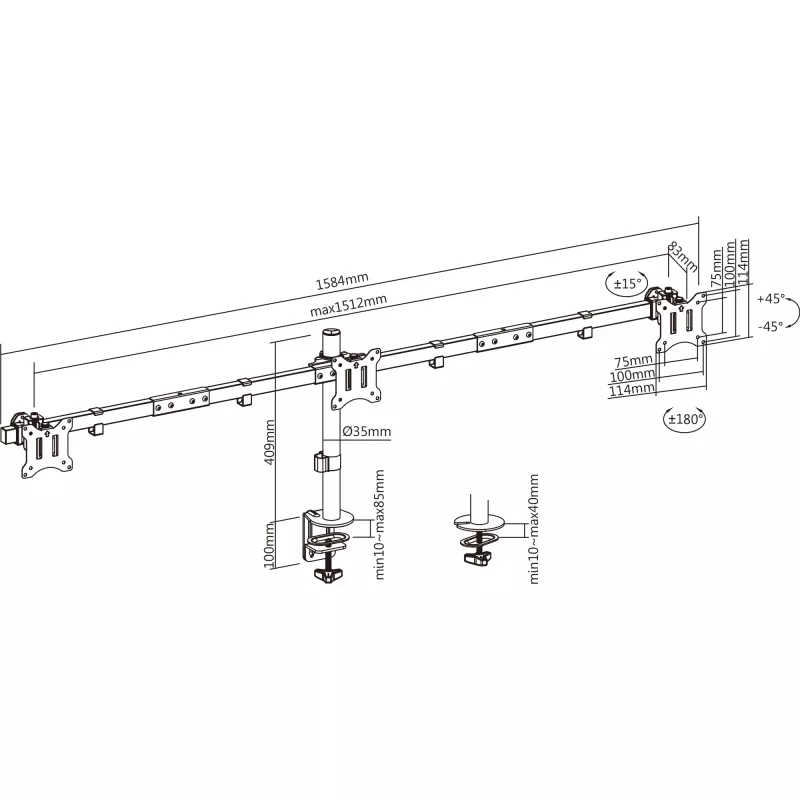 Soporte de escritorio InLine para 3x TV / LED / TFT hasta 81cm 32 pulgadas máx. 7kg