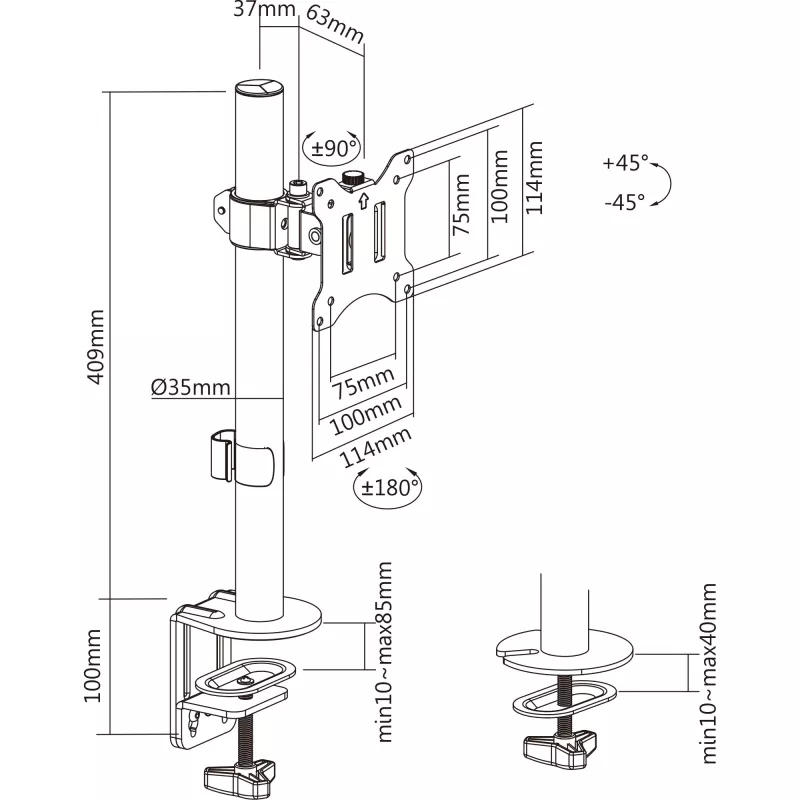 Soporte de escritorio InLine para TV / LED / TFT hasta 81cm 32 pulgadas máx. 9kg negro