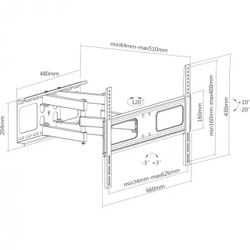 Soporte de pared InLine para pantalla 94-178cm 37-70 pulgadas máx. 50kg