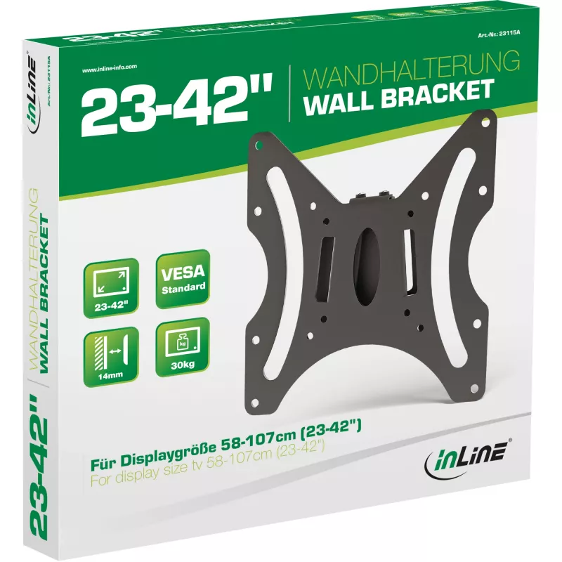Soporte de pared InLine para TFT 58-107cm 23 - 42 pulgadas máx. 30kg