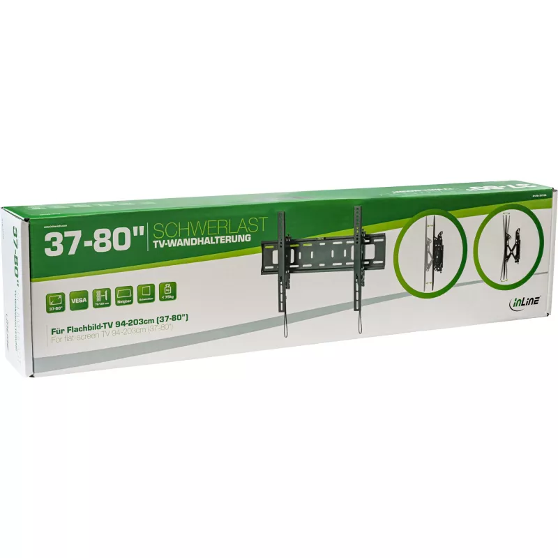 Soporte de pared de alto rendimiento InLine, inclinable, para televisor plano (37-80 pulgadas), máx. 75kg