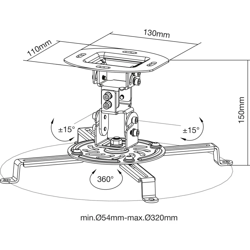 Soporte de techo para proyector InLine Basic, 15 cm, máx. 13,5 kg