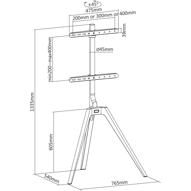 Soporte para TV InLine woodstand, trípode, para pantallas 45 pulgadas–65 pulgadas (114–165 cm), máx. 40 kg