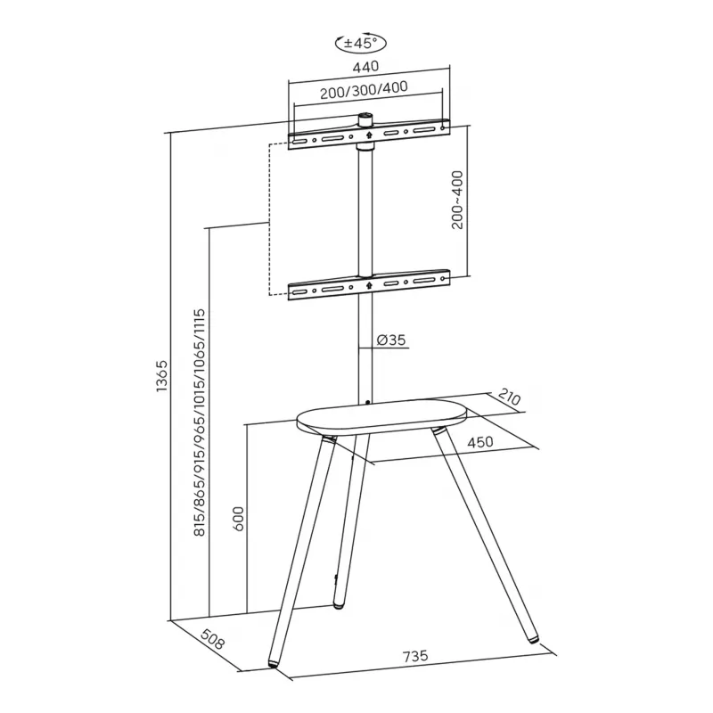 Soporte de suelo para TV InLine 23133W para pantallas de 43–65