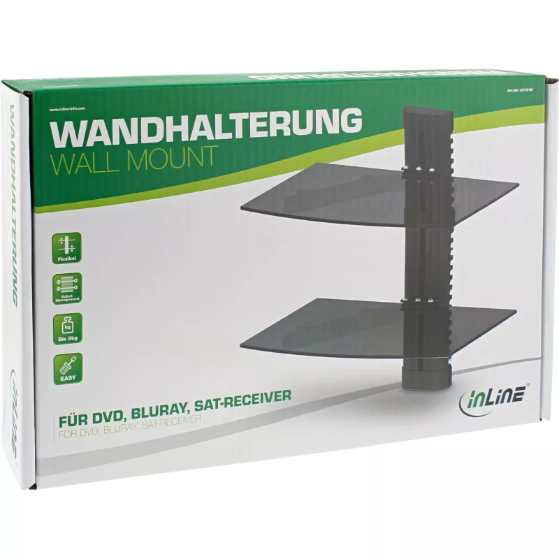 Soporte de pared InLine, para DVD, Bluray, receptor de satélite, max. 8 kg, negro