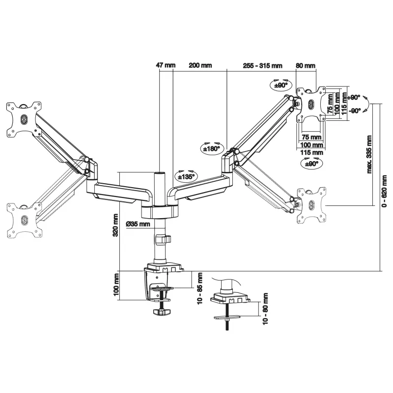 Soporte de mesa con elevador InLine para dos monitores hasta 82 cm (32