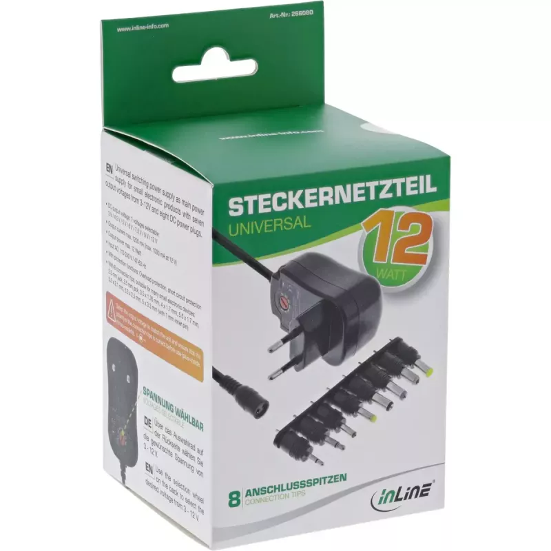 Fuente de alimentación universal InLine 12W, 110-240V a 3-12V, máx. 1200mA