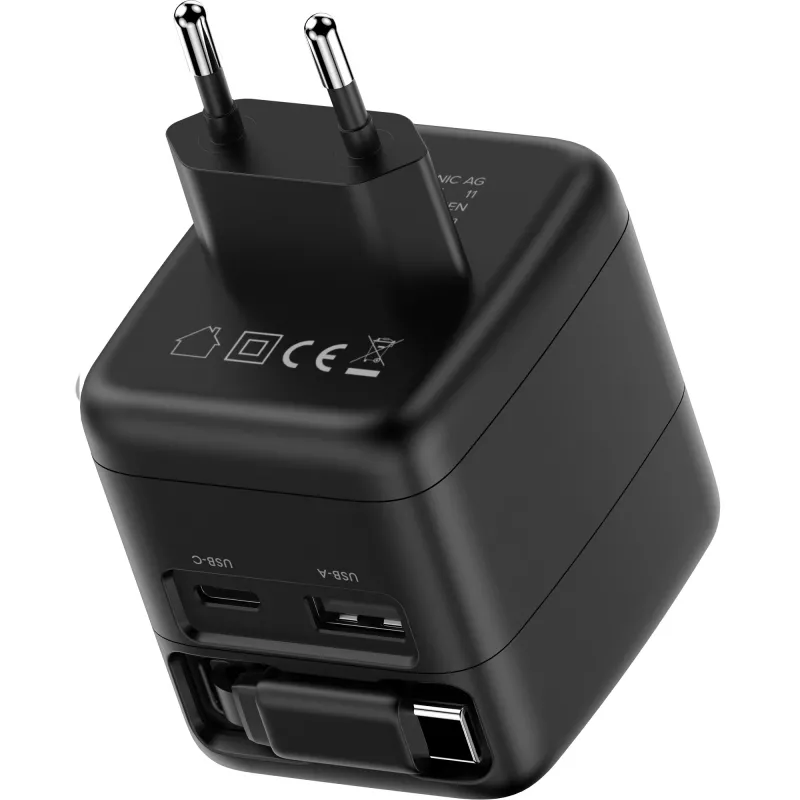 Fuente de alimentación USB InLine, 70 W, GaN, USB-C PD + USB-A QC, cable 60 cm, negro