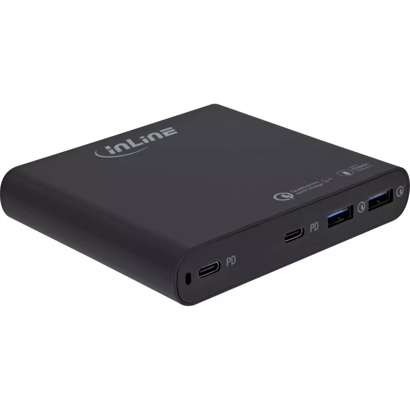 InLine Fuente de alimentación USB GaN, 4 puertos, 2x USB-C + 2x USB-A, 120 W, negro (31515B)
